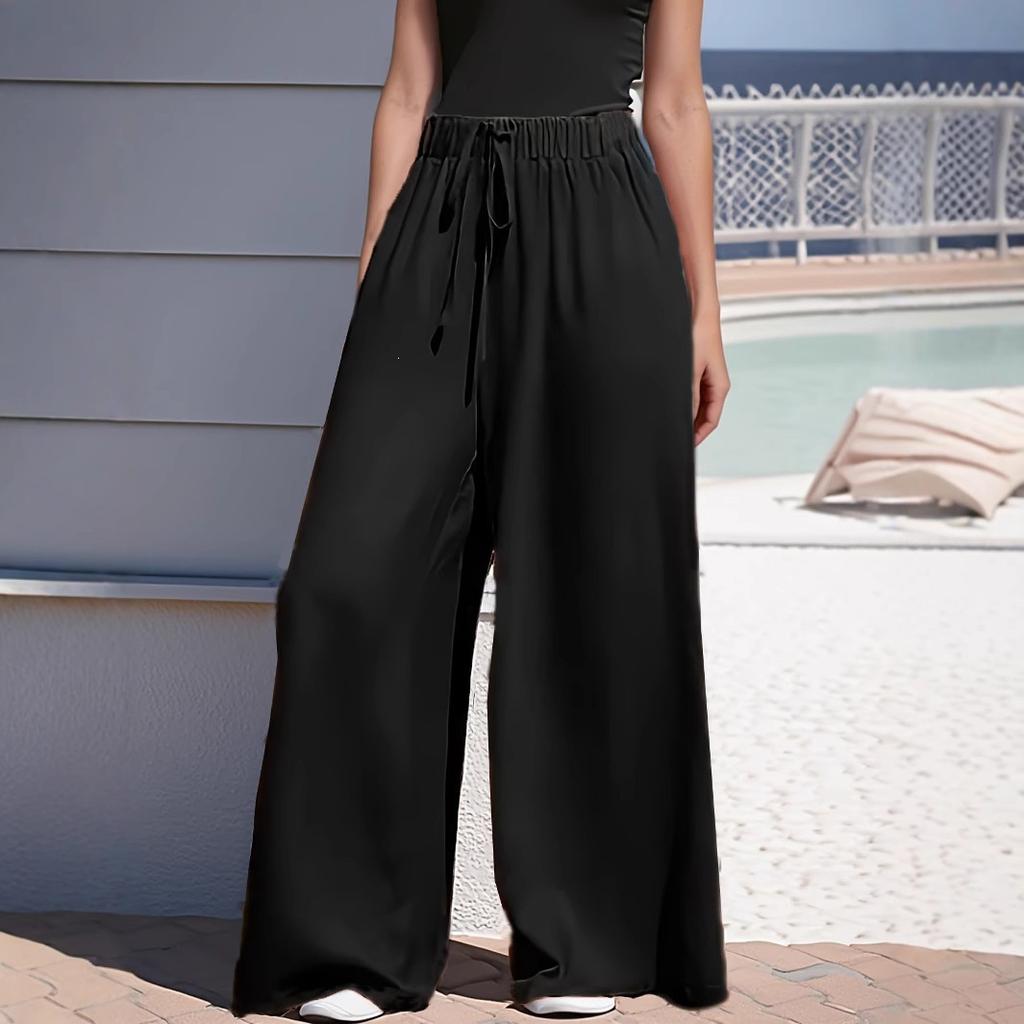 Pantaloni Casual alla Moda da Donna a Gamba Larga Larghi con Coulisse per Tutte le Stagioni