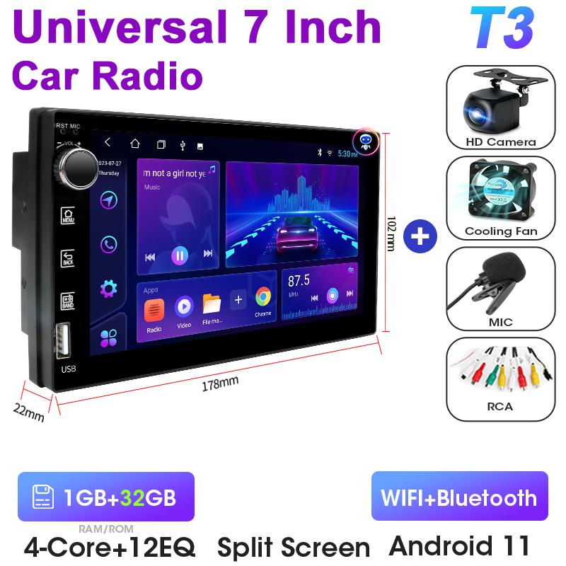 Universal 7 Inch 2 Din Android 12 Car Radio Multimedia Video Player For Nissan Kia Honda Toyota VW Ford Carplay Auto RDS DSP 4G