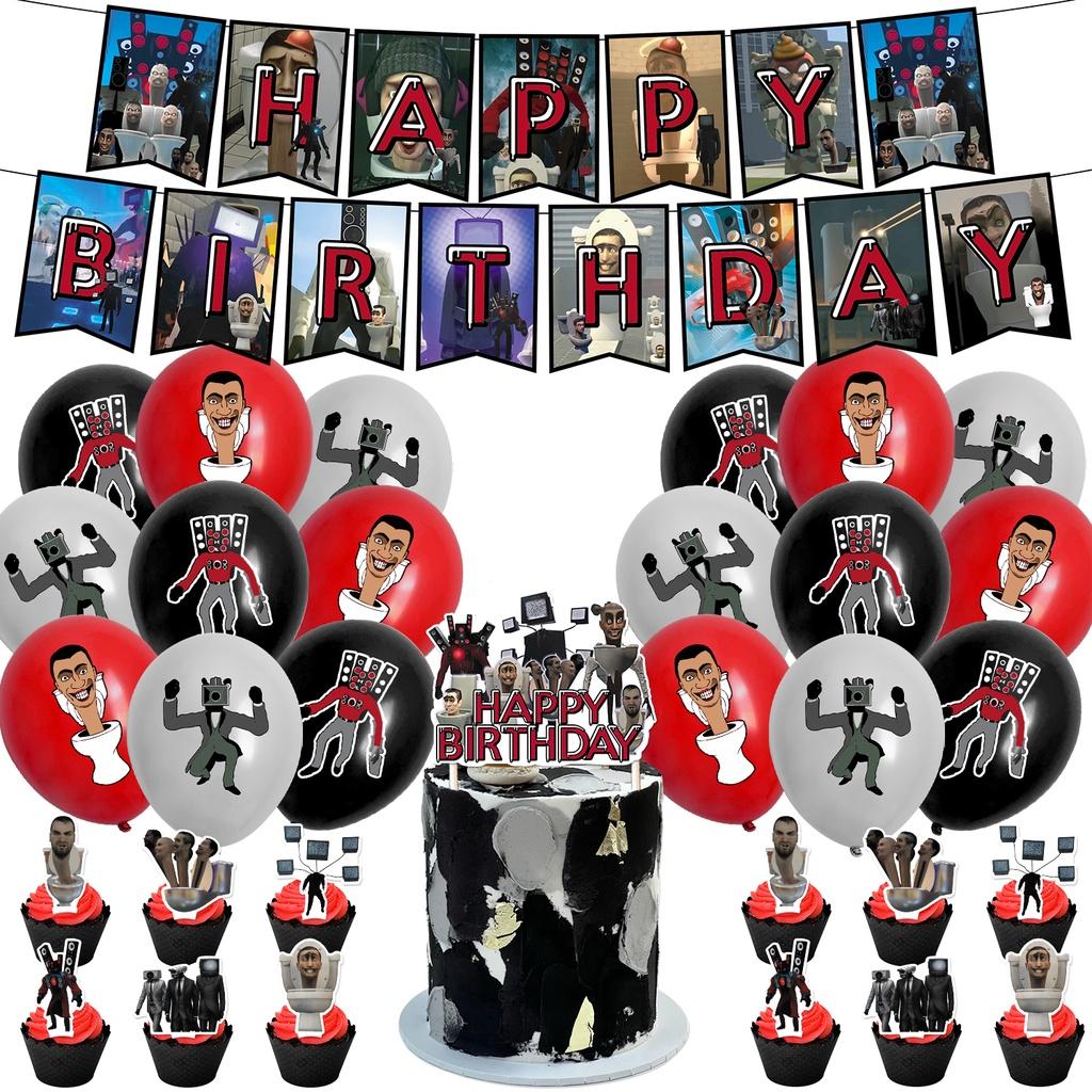 Skibidi Toilet Thema Geburtstagsparty Dekorationsset Monster Geburtstagstortenaufsatz Papierflagge Luftballons Und Mehr!