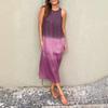 Women's Summer Casual Cotton Linen Sleeveless Slit Gradient Dress