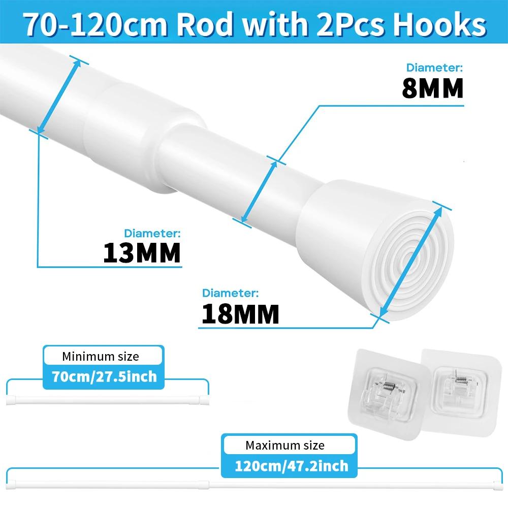 Expandable Spring Tension Rods Adjustable 40 to 280CM Tension Curtain Rod No Drilling Spring Loaded Curtain Rod for Doors Window
