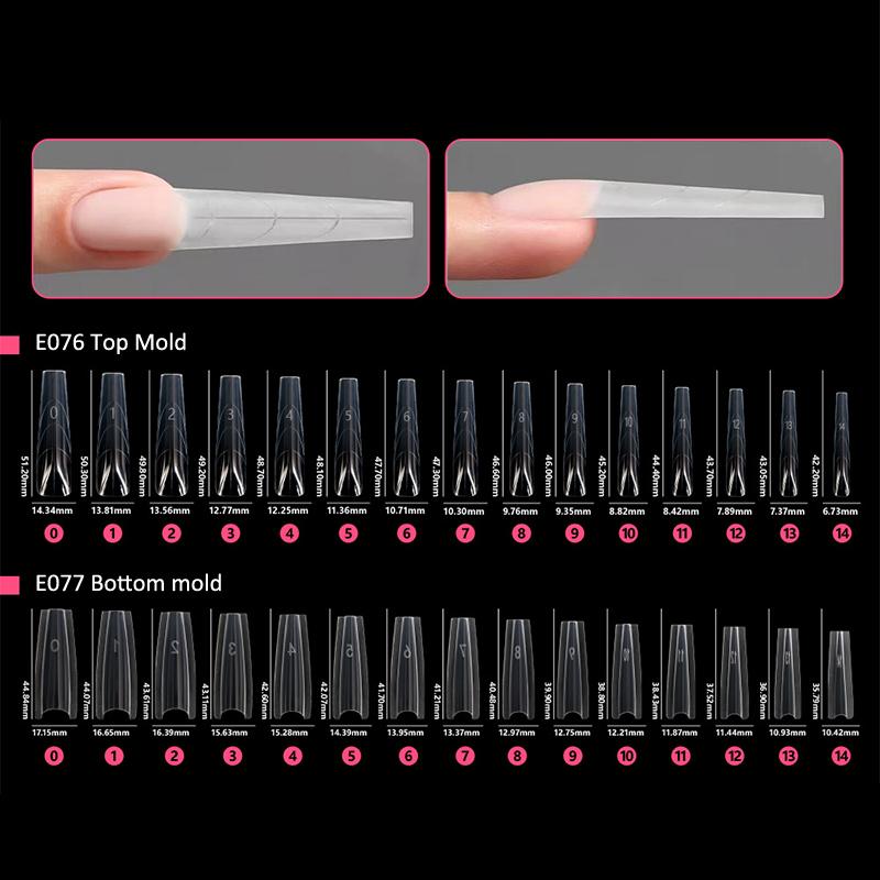 Sandwich Dual Nail Forms 240Pcs 14Size Quick Extensions-Dual Forms T-Shaped Ellipse Manicure Forms Top Mold Bottom Mold 3D