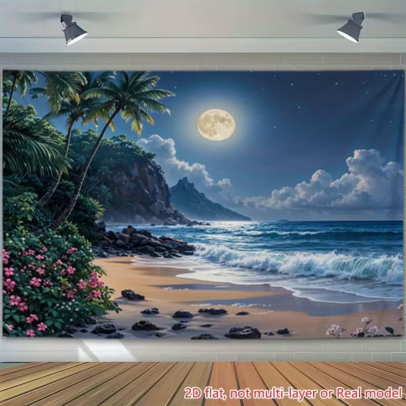 

2D Moonlit Seashore Photo Booth Background for Themed Events 47.2x31.5inch/120*80cm