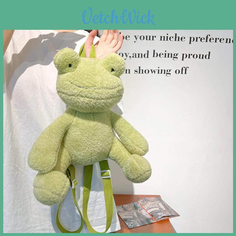 Plush Green Frog Cartoon Backpack For Girls Gift And Daily Use