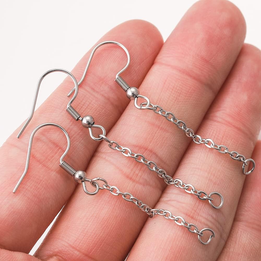 6pcs Earring Hook Extension Cable Earline Fish Hook Extension Chain Connector, Used for DIY Jewelry Production, Low allergenic Jewelry Earring