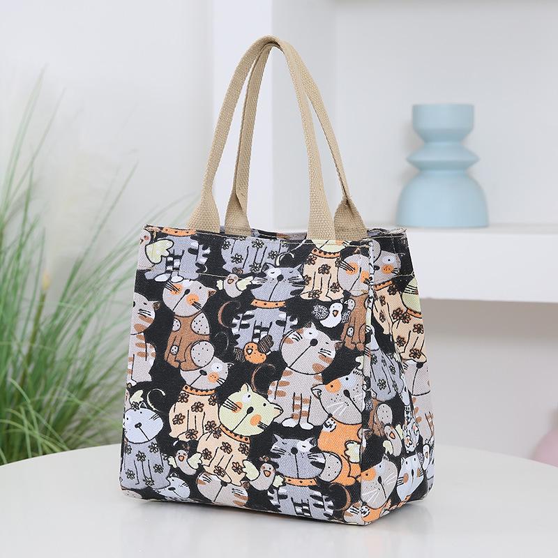 

Cartoon Canvas Bento Tote: Large, Thickened, Portable Lunch Bag