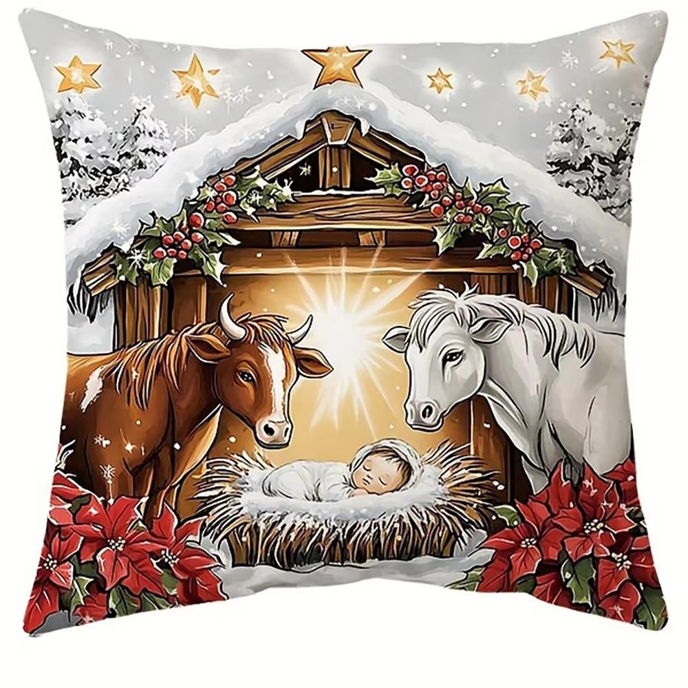 Christmas Nativity Scene Baby Jesus & Mary Pillow Covers Decorative Home Double-sided Print Square Pillow Living Room Pillowcase