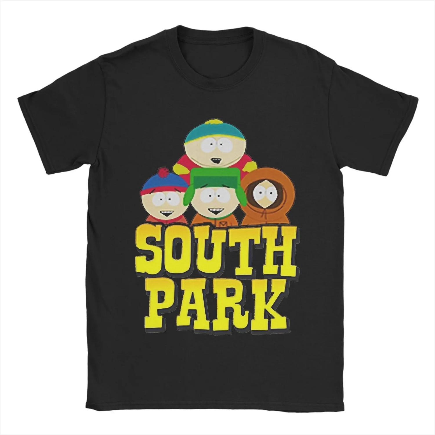 

Harajuku Souths Parks Vintage Tshirts s Round Neck Short Sleeve Tops Shirts Cotton Summer Tops Shirts S чёрный