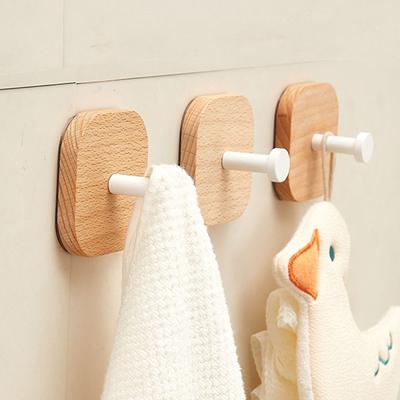 Self-adhesive Wood Hook Hanging Hanger Bathroom Kitchen Wall Hook Bedroom Coat Storage Rack Towel Key Holder Home Decoration