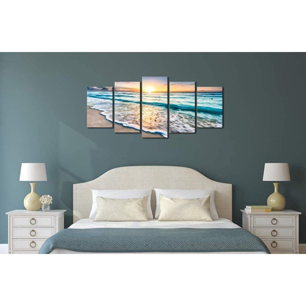 

Seascape Canvas Wall Art, 5 Panel Beach Sunset, 20X35 20X45 20X55CM