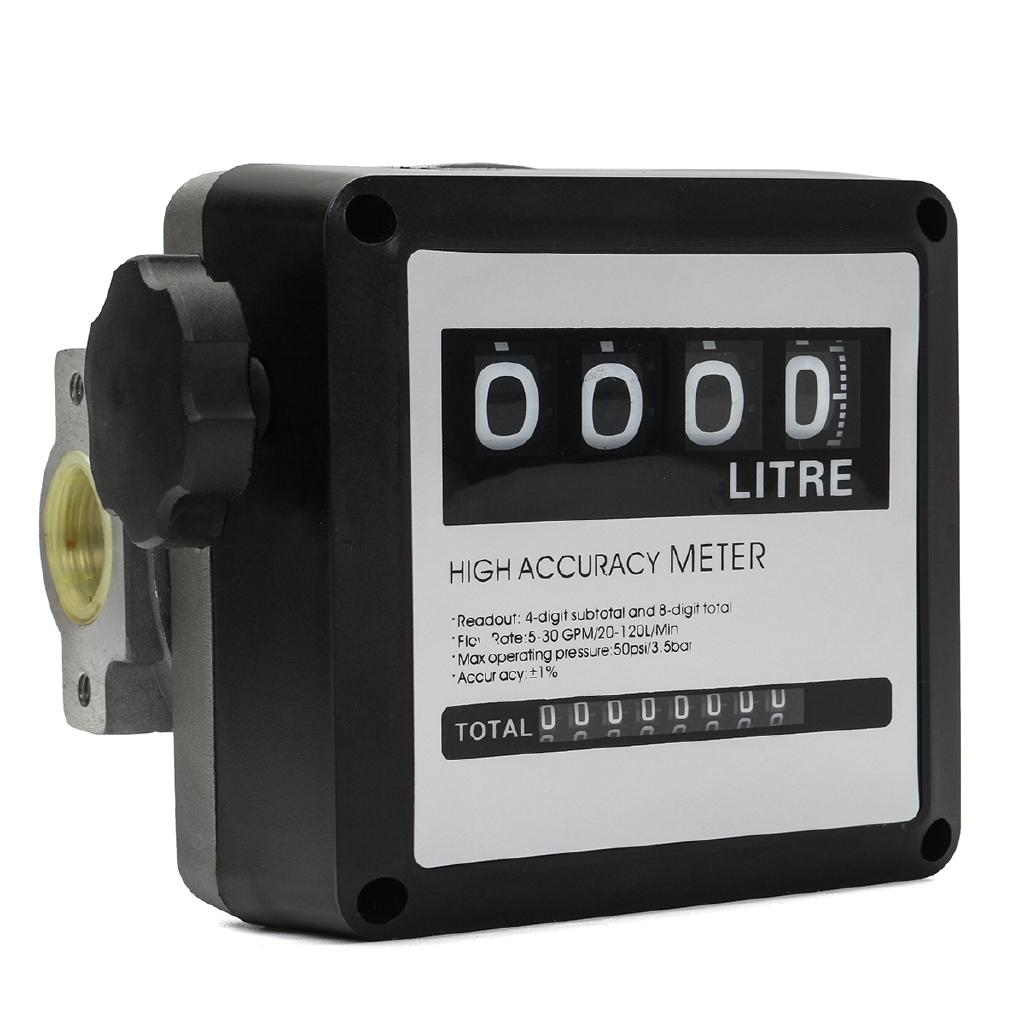 FM-120 20-120L/Min 4 Digital Gasoline Fuel Petrol Oil Flow Meter Four Digital for Diesel Fuel Oil Flow Meter Counter