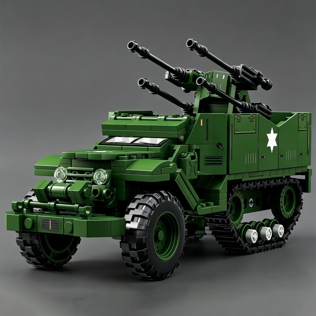 2026 NEW American M16 Half-Track 12.7M2HB Machine Gun Assembled Building Blocks Armored Car Toy Anti-Aircraft Gun