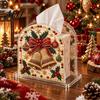 Acrylic Tissue Holder DIY Christmas Faux Pearl Art Painting Box Holder, 3D Rhinestone Beads Creative Resin Gem for Winter Xmas Holiday Tabletop Decor