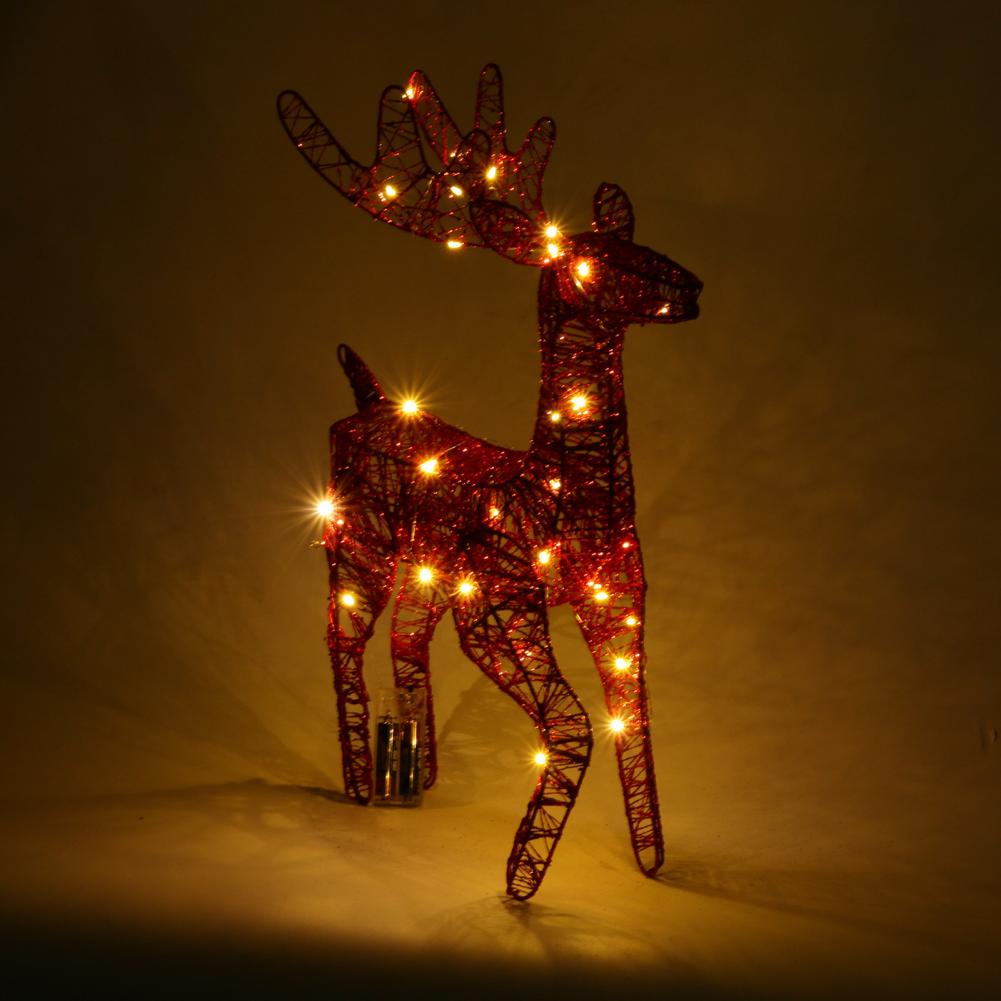 Lighted Christmas Reindeer Figurine 3D Metal Standing Deer Statue with LED Light for Outdoor Christmas Lawn Yard Decor Ornament
