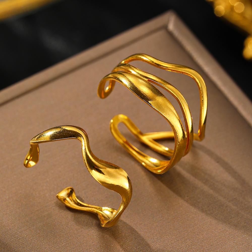 Stainless Steel Ring Asymmetric Cutout Design Exquisite Couple Rings For Women Zircon Adjustable Gift for friends to each other