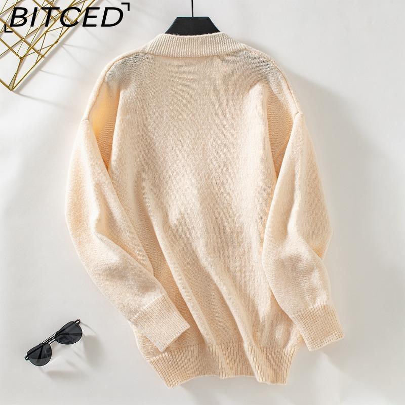 BITCED Elegant Knit Cardigan for Women - Autumn/Winter Solid-Color Single-Button Sweater Jacket