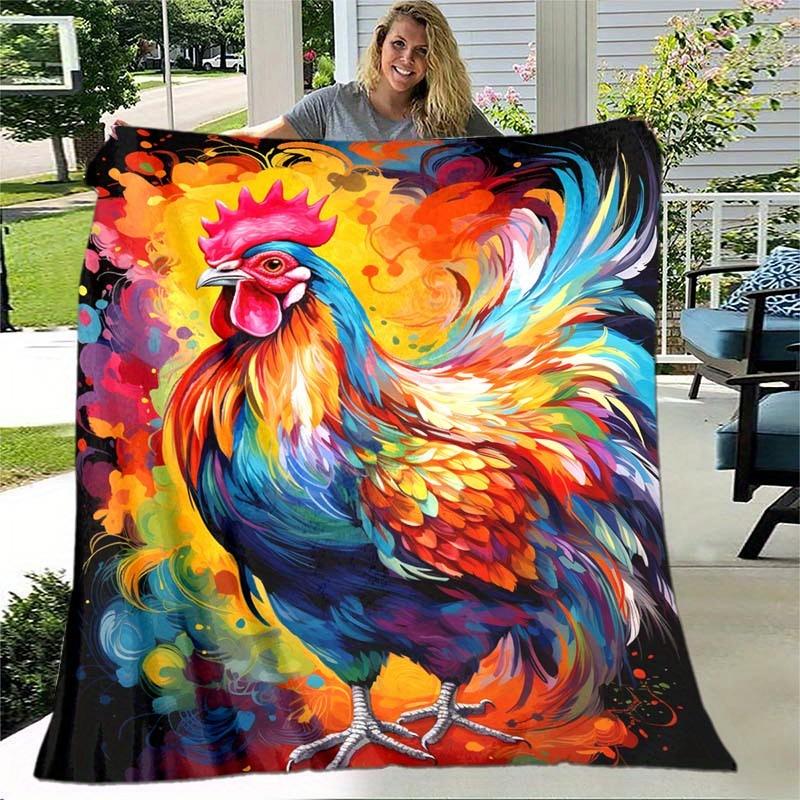 Colorful Rooster Throw Blanket, Farm Animal Print Blanket for Sofa Bed Travel Camping Decor 75X95CM