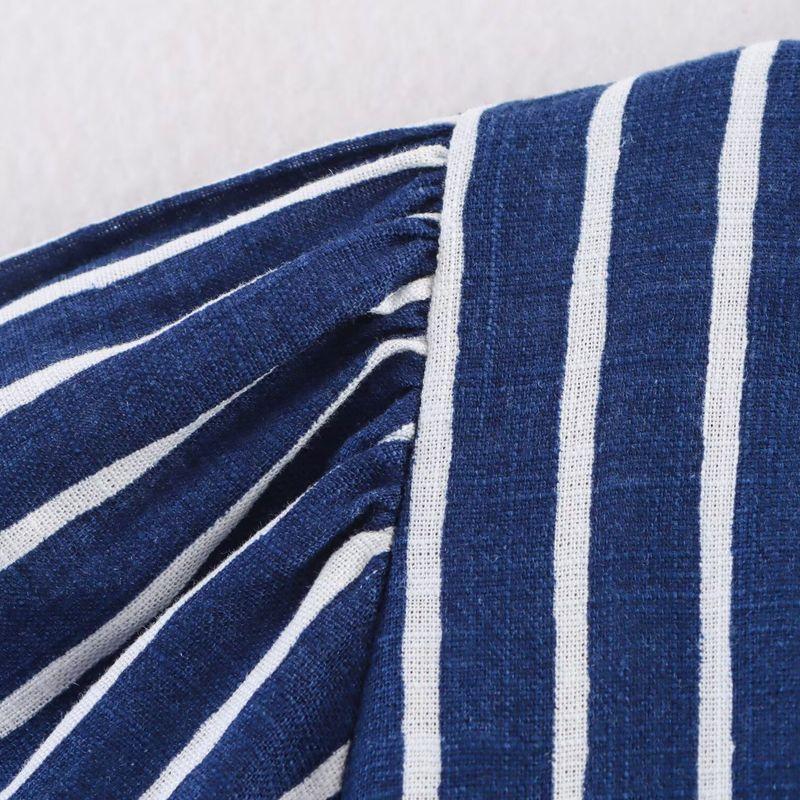 Kaslead New Women Clothes Western Style Blended Stripe Short Sleeve Shirts Shorts 8100669 8100669