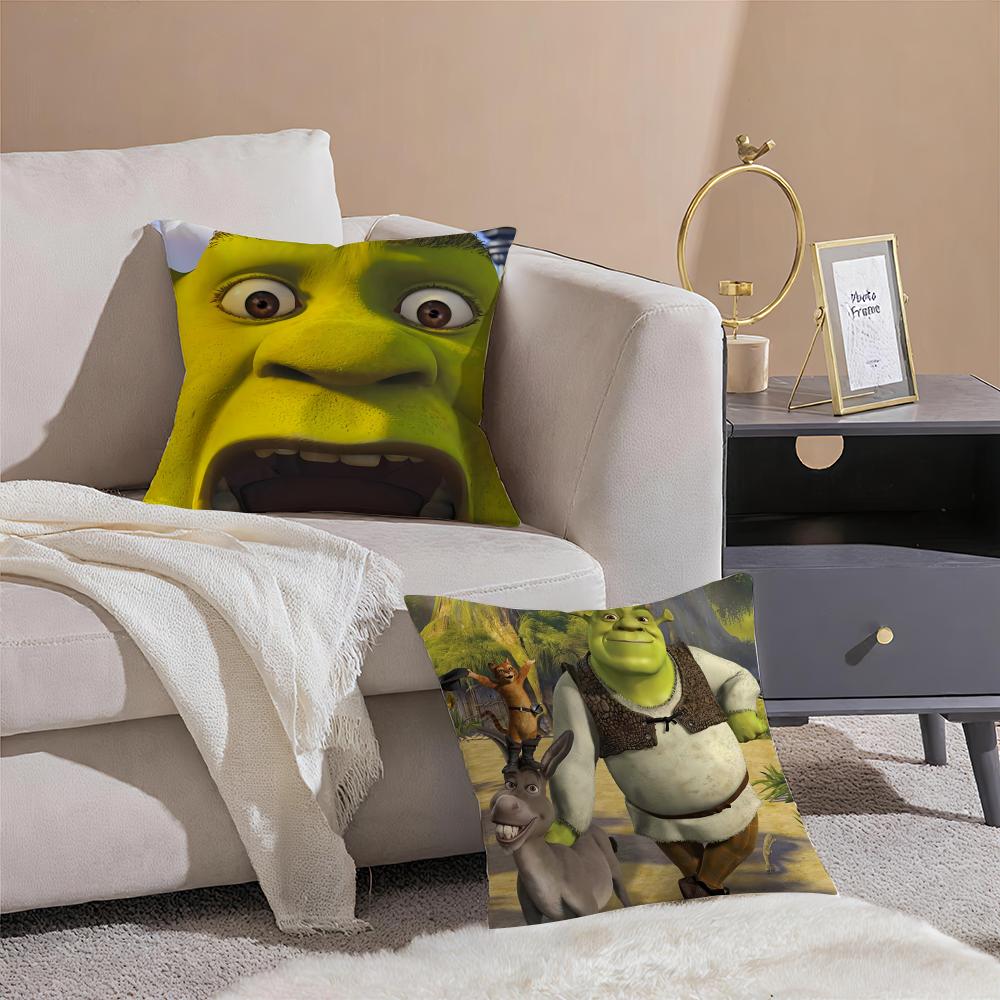 Cartoon S-Shreks Cute Funny Cushion Cover Silky Short Plush With Invisible Zipper Dustproof Sofa Pillow Cover For Home Decor