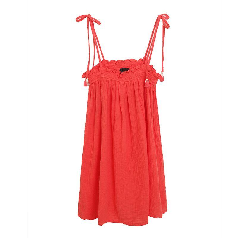 

Хлопковая юбка-трапеция с эластичной талией, драпировкой и лямкой Red S