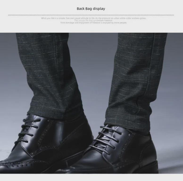 Men's Slim-Fit Black Plaid Cotton-Linen Autumn Casual Waffle Trousers