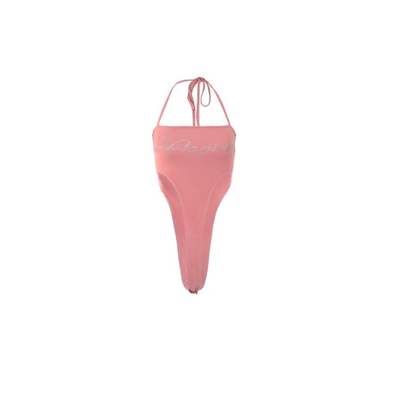 

Сладкий розовый камисоль со стразами Барби женский летний чистое желание самый простой для сочетания халтер облегающий верхняя одежда красота спины комбинезон Pink S