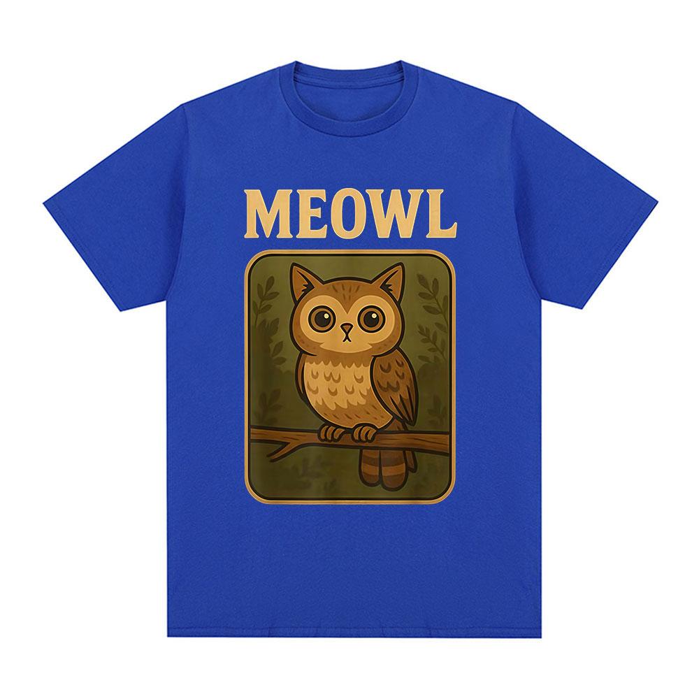 Meowl Cat Owl Funny Meme Graphic Tshirts Mens Clothing Fashion Harajuku Short Sleeves Tees Cotton Summer T Shirts Streetwear