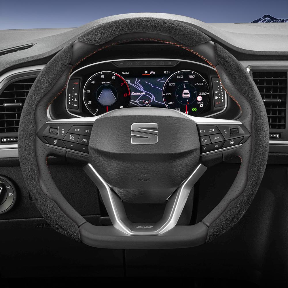 Suitable for Seat Sports Suede Steering Wheel Cover, Split Snap-On Type, Non-Slip and Durable, for Ibiza, Arona, Leon Sportstourer, Ateca and  ujm690