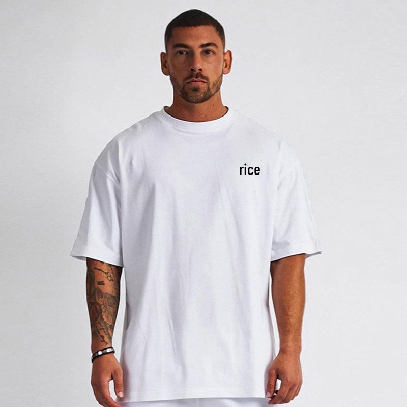 

Men’s European Style Hip Hop Loose Fit Plus Size Cotton T-Shirt: Casual Running & Workout Top M білий