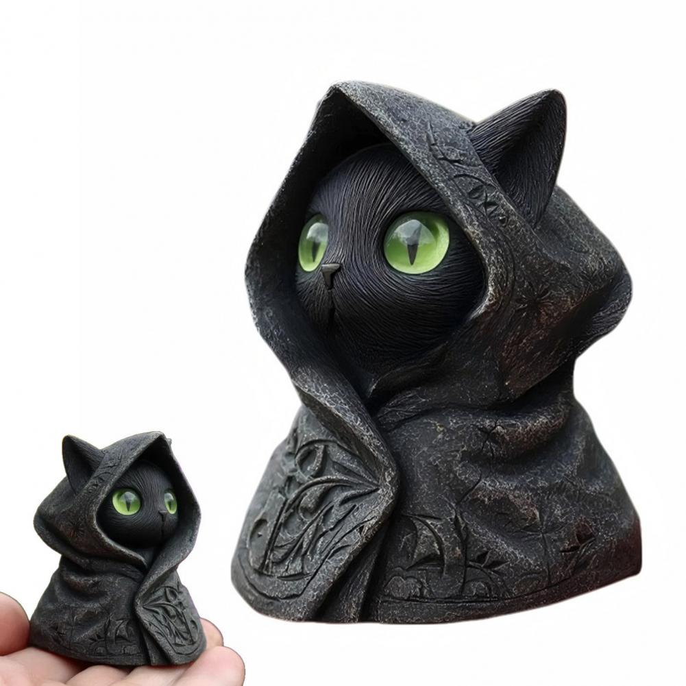 Halloween Style Decor Exquisite Cat Ornament Black Cat Figurine Set for Halloween Decor Handmade Resin Mini Cat for Lovers