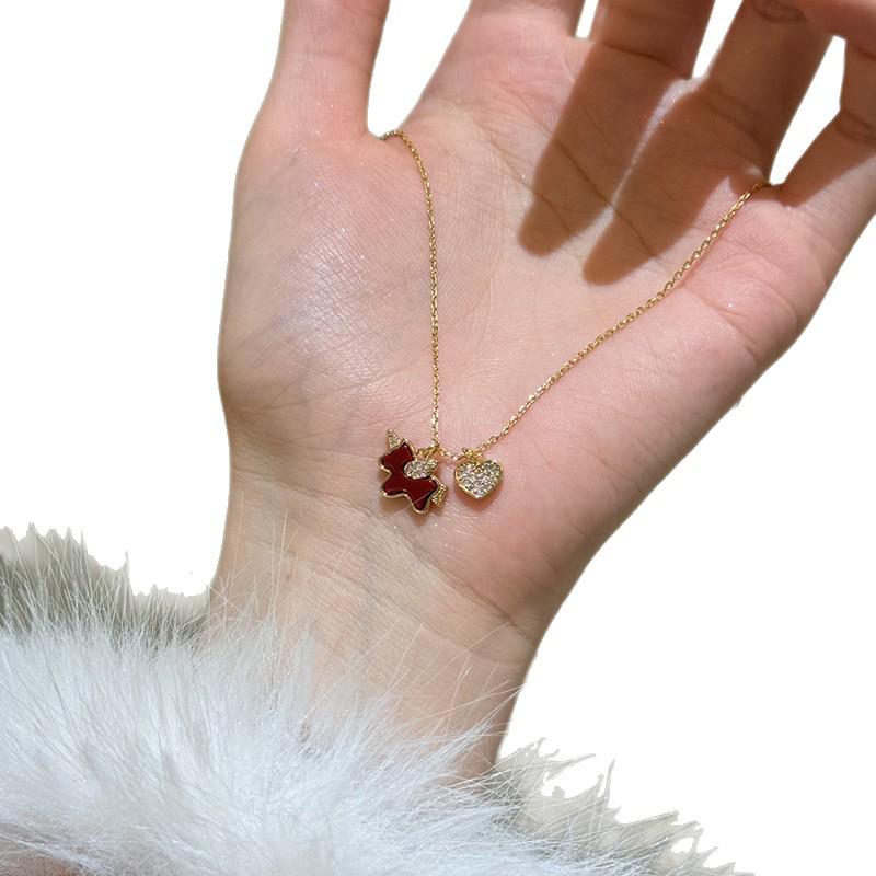18k Gold Plated Zirconia Zodiac Horse Heart Necklace - Elegant Clavicle Chain