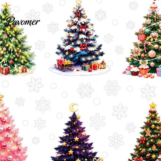 No Glue Seasonal Window Art 6Pcs Colorful Christmas Tree Snowflake Static Sticker, PVC Cling, Removable Decal Decorative Glass Stickers for