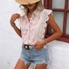 Women Sexy Hollow Out Solid Geometric Lace Cropped Chiffon Blouse