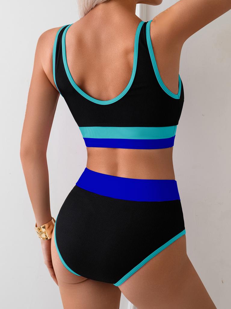 Vintage Black Pink Patchwork Bikini Set 2025 Women Sports Push Up High Waist Swimsuit Summer Bathing Suit Pool 2 Piece Swimwear