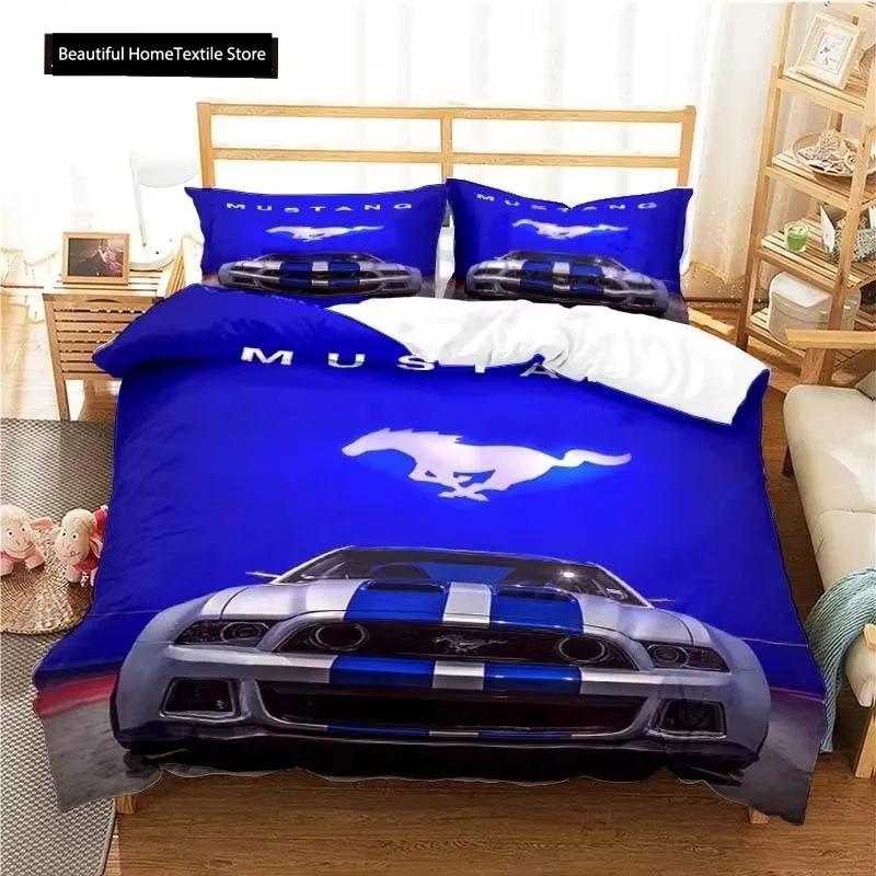Wzór Samochodu Mustang Miękki Komplet Poszewek na Kołdrę Pościel dla Dorosłych Młodych Chłopców Zestaw Pościeli Gra Wygodna Poszewka na Kołdrę Ciepła Poszewka na Kołdrę Pościel Zestaw