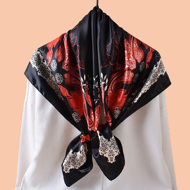 Luxury Silk Satin Hijab Scarf For Women Printed Kerchief Hair Scarfs Female 90cm*90cm Square Shawl Wraps Neck Scarfs For Ladies