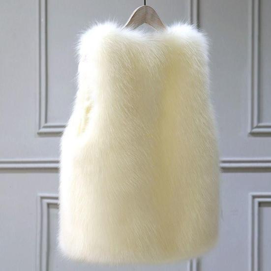 Women Imitation Fur Vest V-neck Sleeveless Open Front Plush Texture Solid Color Waistcoat Winter Thickened Vest Coat