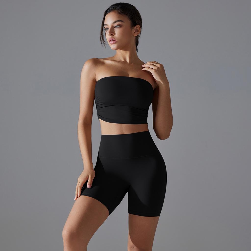 New One-piece Sports Bra With Anti Slip, Anti Glare, Strapless Yoga Suit Set, Base, Fitness Shorts Two-piece Set