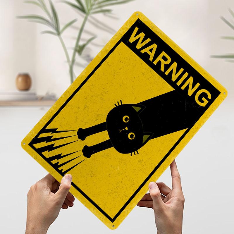 Warnung Schwarze Katze fällt Poster Individuelle Wandkunst Vintage Metallschilder Retro Blechschild für Man Cave Heimdekoration Kaffeebar