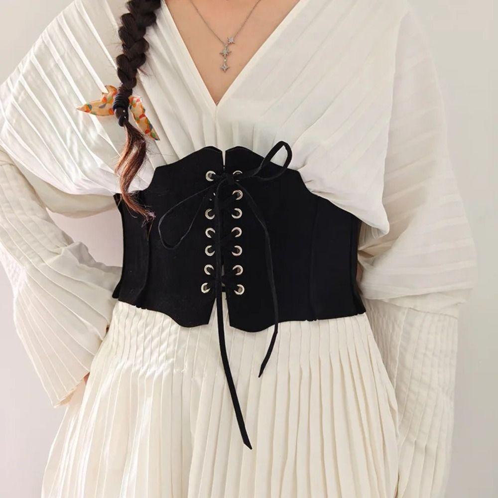 Verstellbares PU-Leder-Korsett Spicy Girl Wildleder Breiter Gürtel Taillenkorsett Braune Cummerbunds Kleid