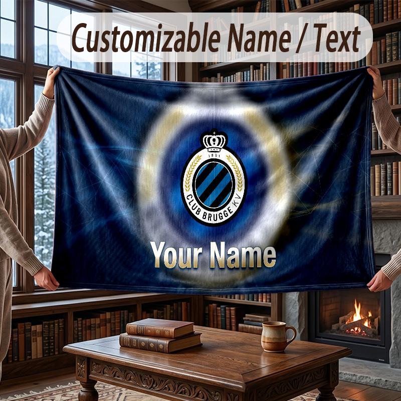 Custom Name Flannel Throw Blanket Club Brugge FC Pattern Warm Home Decoration