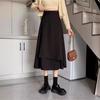 Women's Plus Size Black A-Line Midi Skirt - High Waist, Irregular Hem, Korean Style, Spring/Summer 2024 Collection