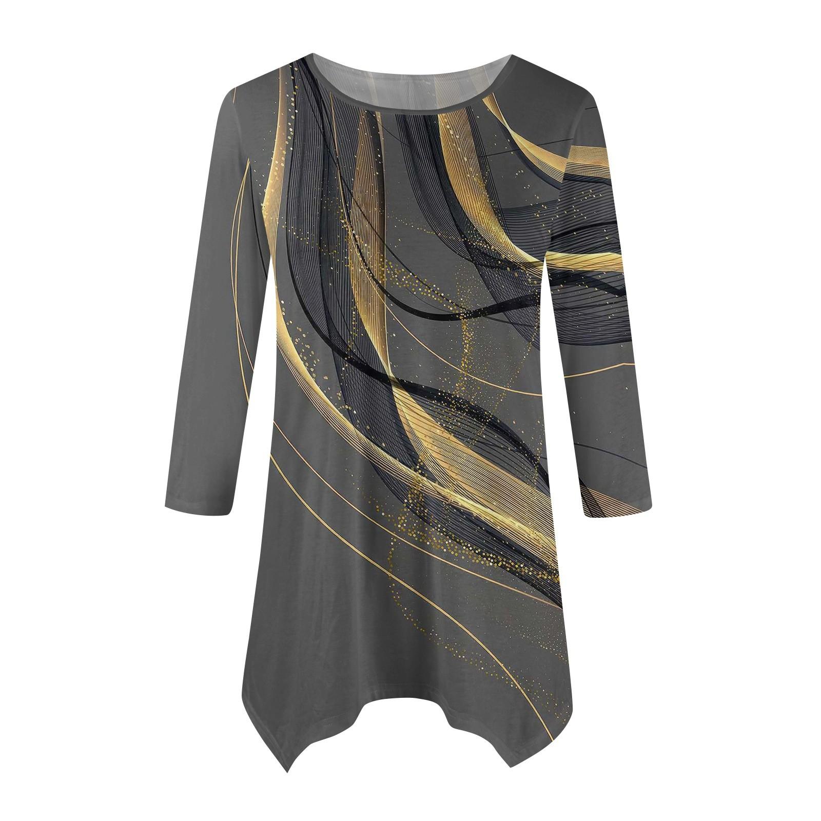 

Women s Fashion Casual Round Neck Color Contrast Printed Seven-point Sleeve Shirt Waist Loose Comfortable Top XL жовтий