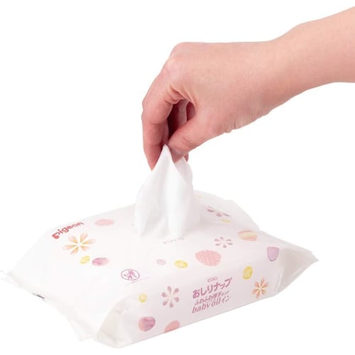 Pigeon Baby Wipes Refill, Fluffy Thick, Baby Oil-Infused, 66 Wipes X 6 Packs