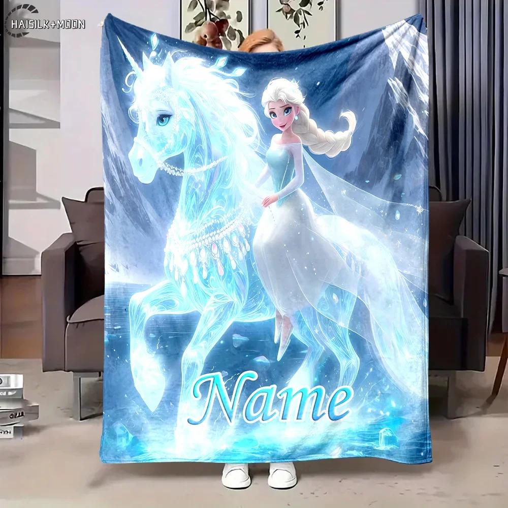 Custom Name Disney Frozen Princess Elsa Printed Blanket Multi-Size Suitable for Sofa, Bed,Travel,Camping,Sofa,Chair and Bed Gift