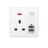 White UK Plug 13A with USB Panel UK Socket Panel, International Universal USB Mobile Phone Charging Socket, with LED Light
