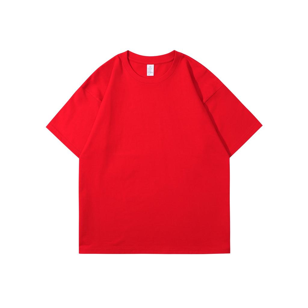 260g Heavy Combed Cotton Drop Shoulder Short-Sleeve T-Shirt for Men & Women - Summer Loose Fit Solid Color