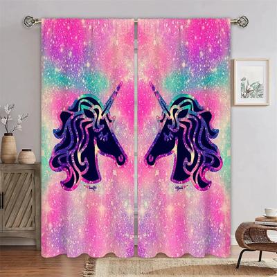 3D Rainbow Horned Horse Sunshade Curtains, 2 Panels, Suitable for Bedroom, Living Room, Kids Room, Office, Home Decoration
