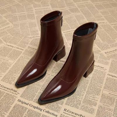 Damen Knöchelhohe Absätze Chelsea Boots Spitzschuhe Designer Pumps Winter 2024 Neue Markenschuhe Damen Motorradstiefel