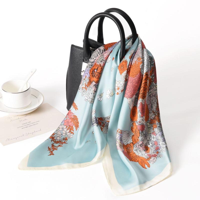 Spring and summer new simulated silk scarf women's versatile high-end sense 70 square scarf fashion printing professional small scarf